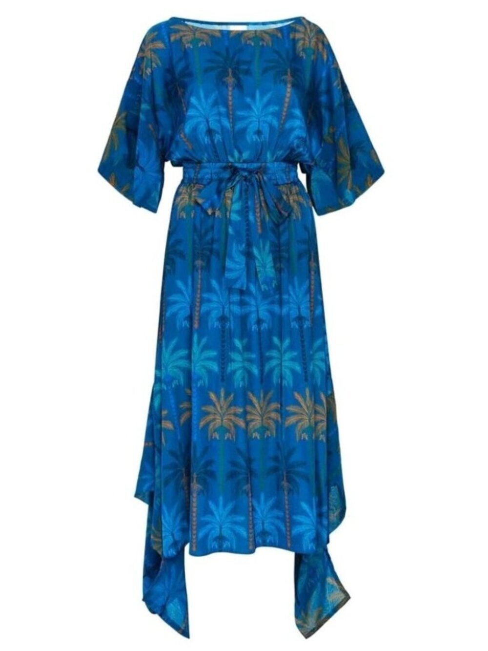 MISA Los Angeles Martina Dress Women's XS Cobalt Palms Blue Midi Handkerchief